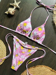 Flower Printed Floral Halter Bikini Strappy Two-pieces Bikini Set