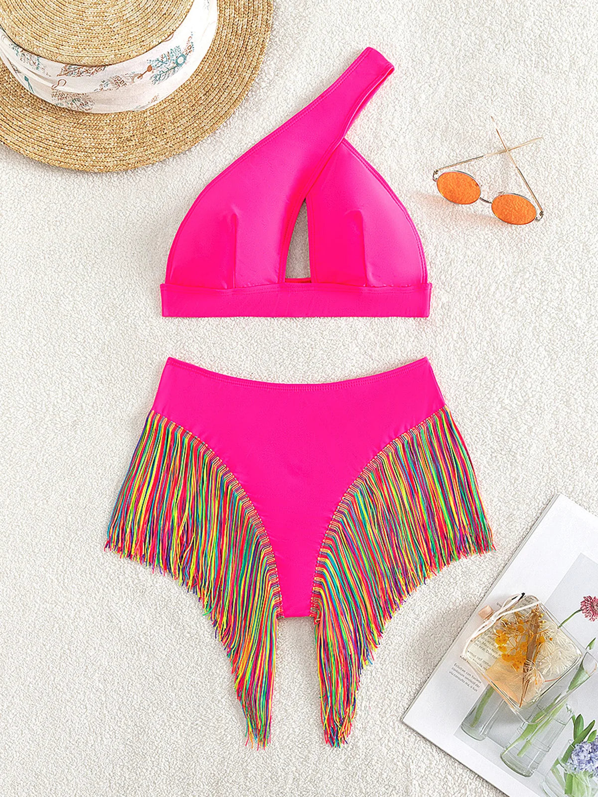 Fringe Tassel One Shoulder Bikini Two-piece Bikini Set