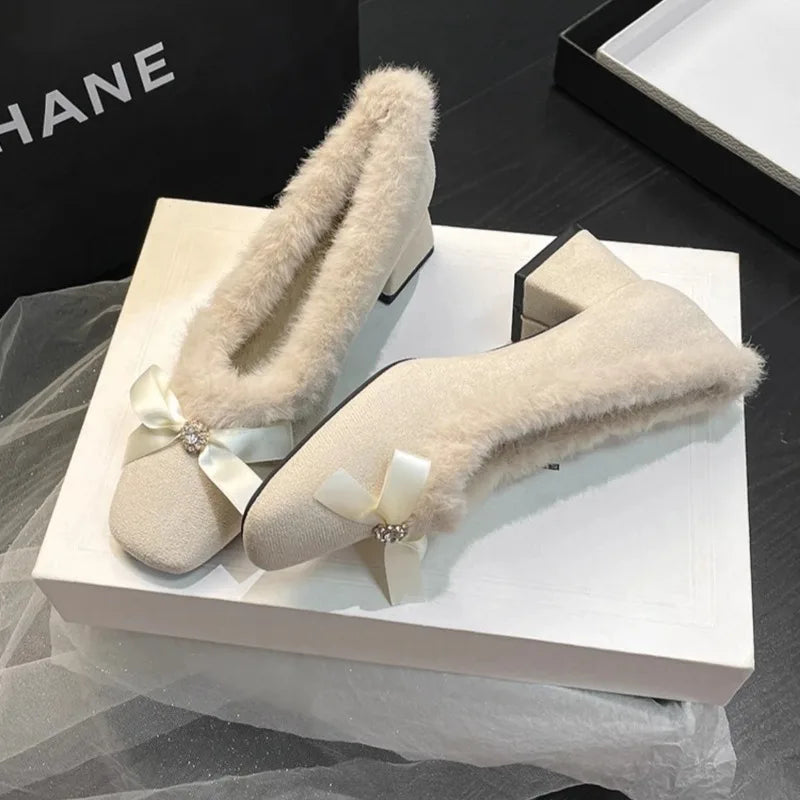 Fur Womens High Heels Shoes