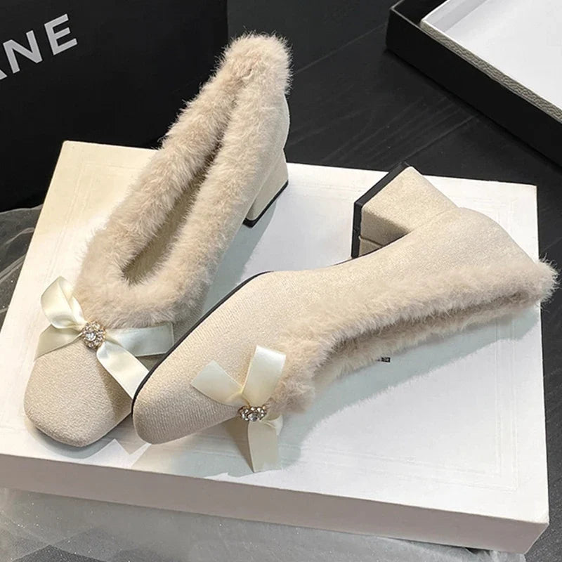 Fur Womens High Heels Shoes