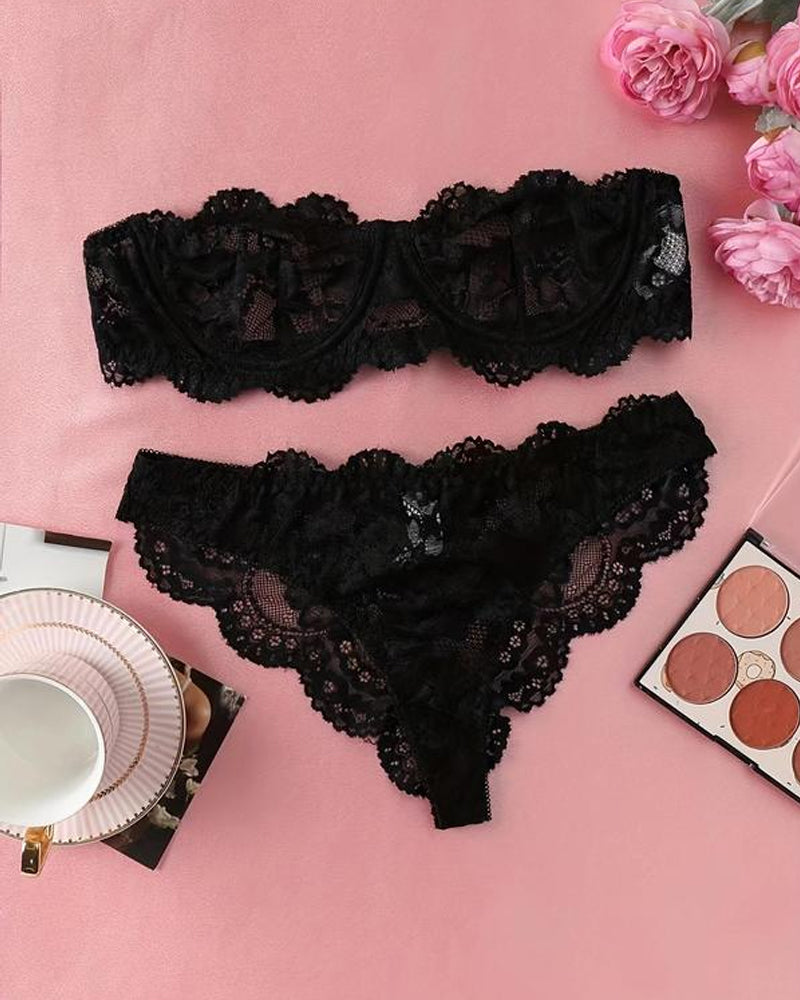 Women's Floral Lace Lingerie Breathable Comfort Underwear Set