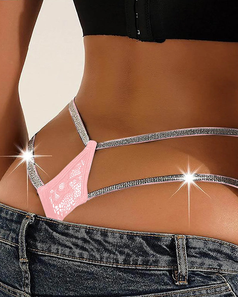 Lace Openwork Shiny Belt Low-rise Thong