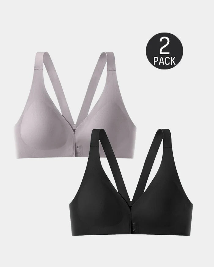 2-Pack Front Closure Deep V Seamless Push-up Wireless Bra
