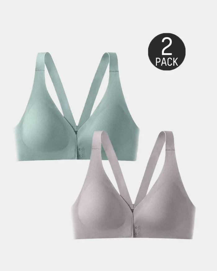 2-Pack Front Closure Deep V Seamless Push-up Wireless Bra