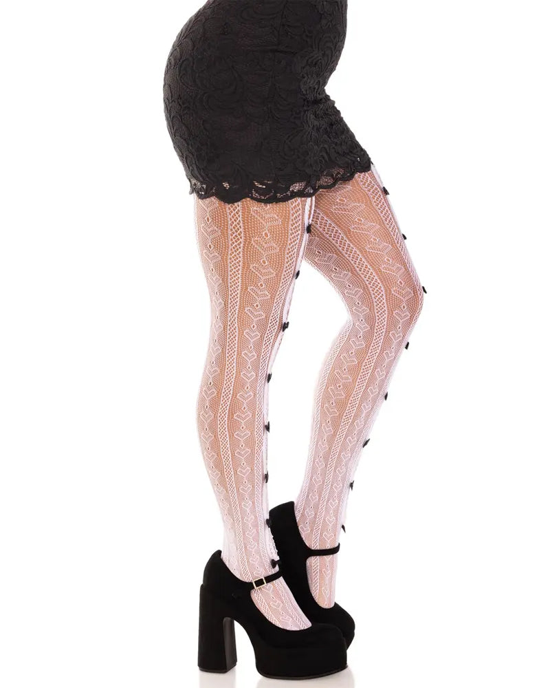 see-through mini bow-decorated openwork pantyhose