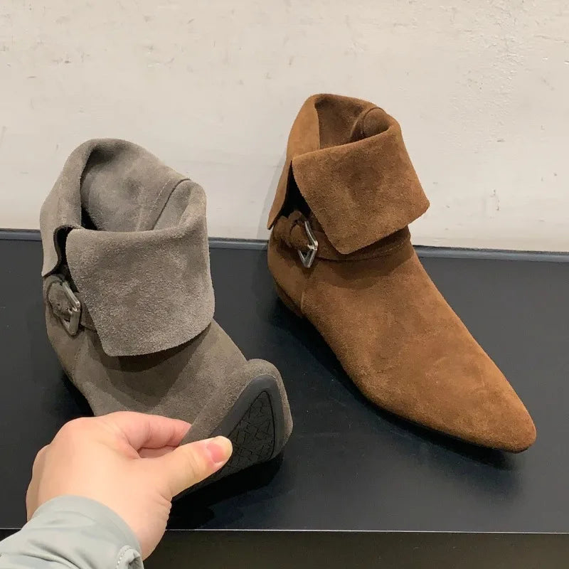 Genuine Leather Low Heel Ankle Boots