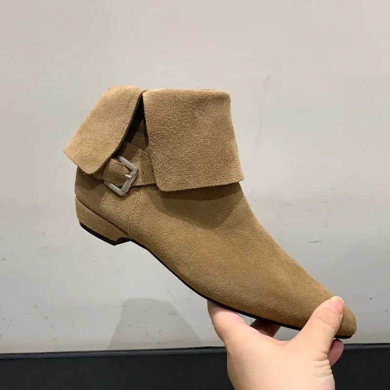Genuine Leather Low Heel Ankle Boots