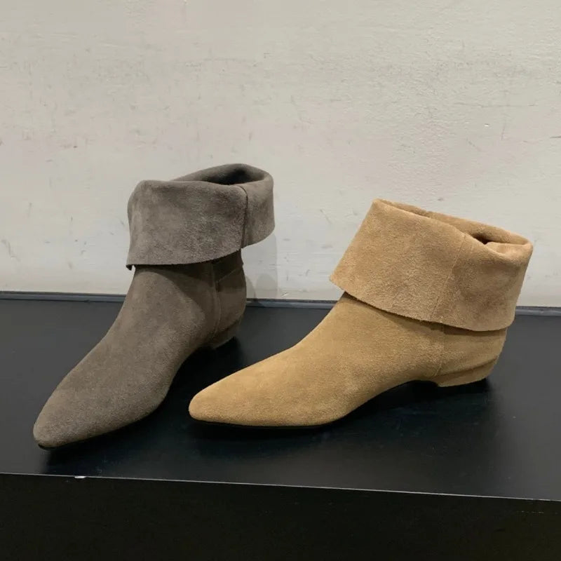 Genuine Leather Low Heel Ankle Boots