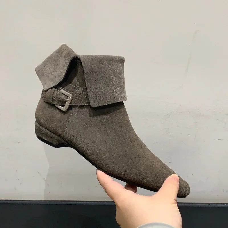 Genuine Leather Low Heel Ankle Boots