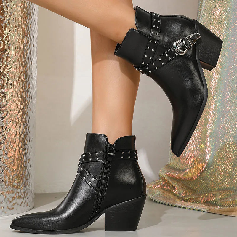 Genuine Leather Western Ankle Boots
