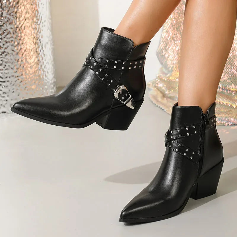 Genuine Leather Western Ankle Boots