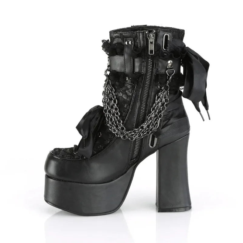 Gothic Style Chain Lace Up Bow Women Short Boots