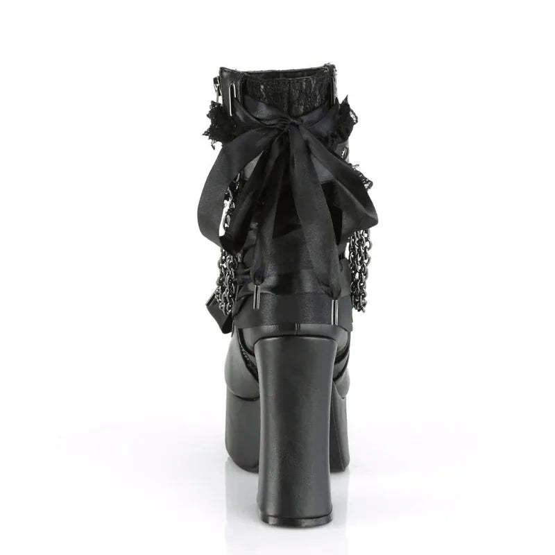 Gothic Style Chain Lace Up Bow Women Short Boots