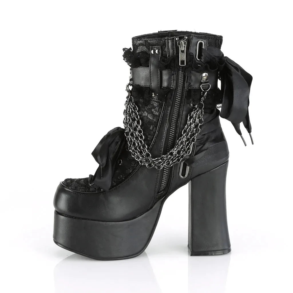 Gothic Style Chain Lace Up Bow Women Short Boots