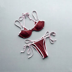 Halter Splicing Bikini Underwired Strappy Two-pieces Bikini Set