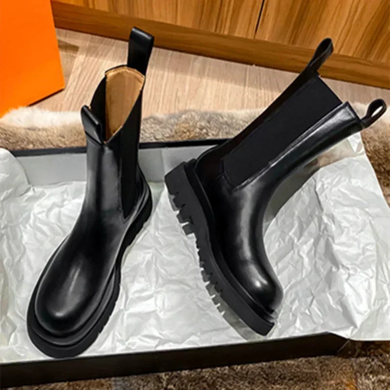 High Quality Black Leather Ankle Boots