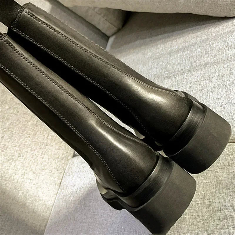 High Quality Black Leather Ankle Boots