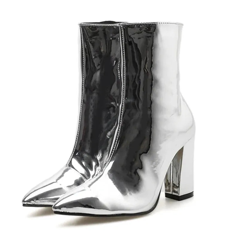 High Quality Patent Leather Ankle Boot Women Square Heel Side Zipper Brand Designer Boots