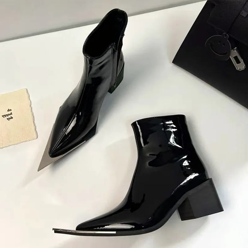 High Quality Patent Leather Ankle Boots
