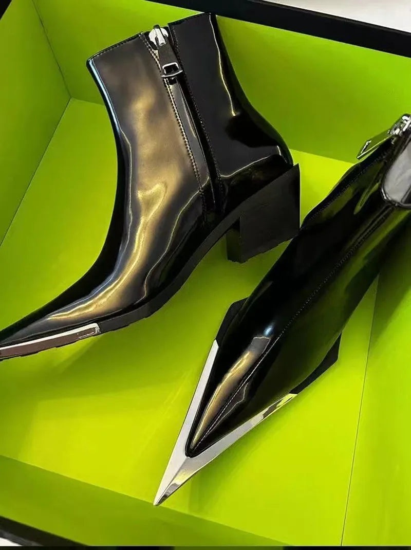 High Quality Patent Leather Ankle Boots