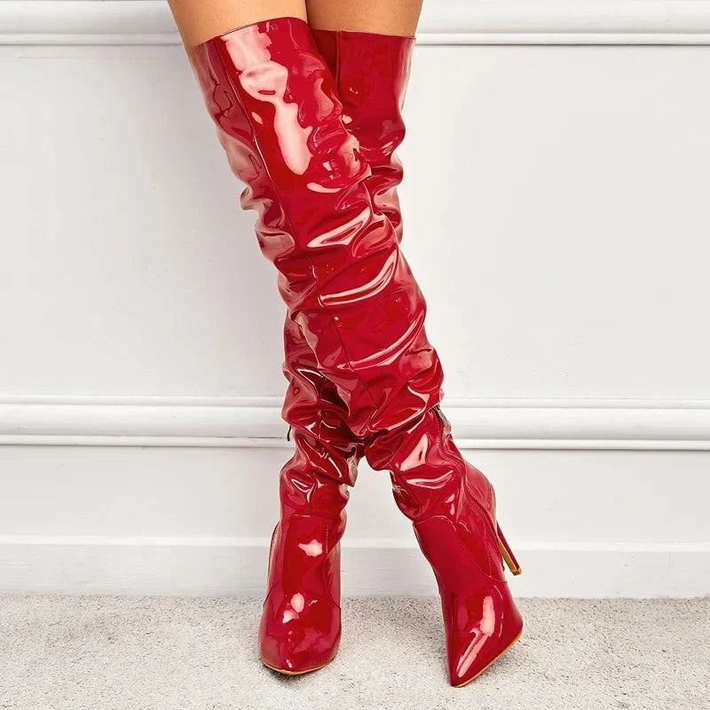 High Quality Patent Leather Knee High Boots