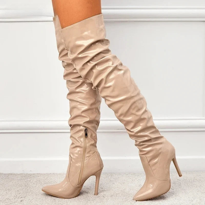 High Quality Patent Leather Knee High Boots