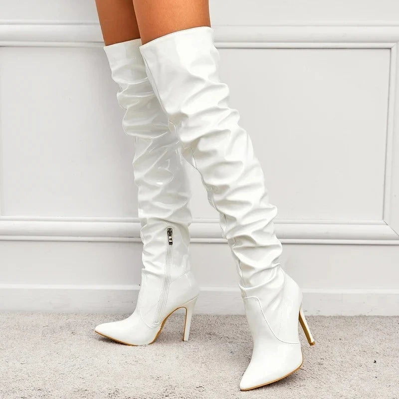 High Quality Patent Leather Knee High Boots