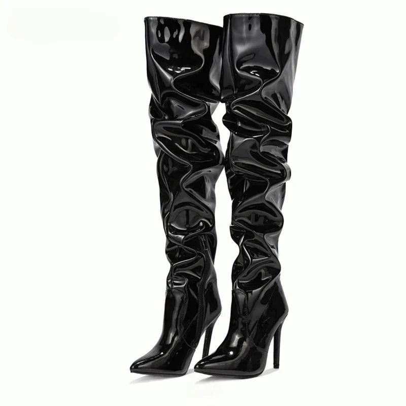 High Quality Patent Leather Knee High Boots