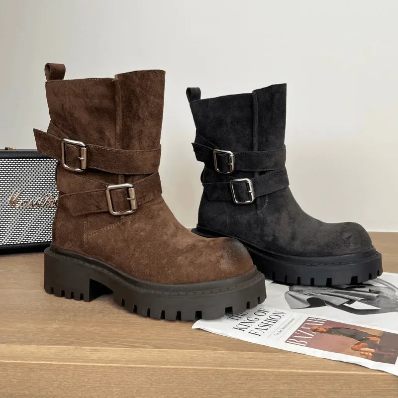 High Quality Retro Women Leather Short Boots