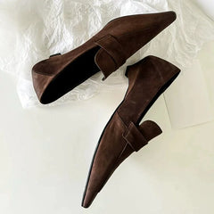 High-quality Black Soft Leather Low Heel Pumps Women Pointy Toe Sewing Design Loafers Elegant Commuting Office Shoes