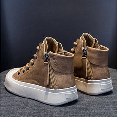 High-top Soft Leather Lace-up Ankle Boots