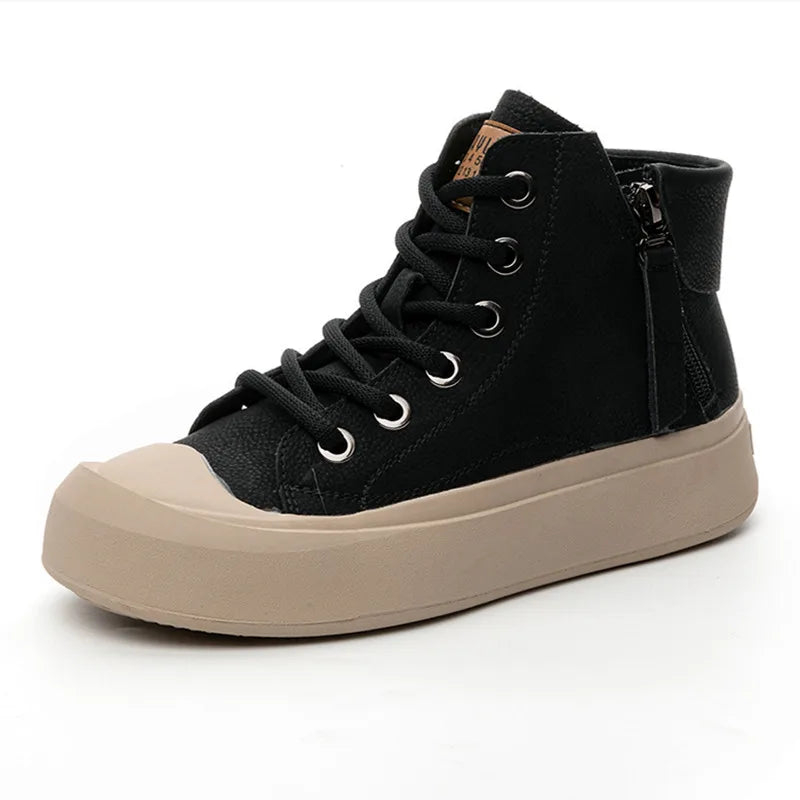 High-top Soft Leather Lace-up Ankle Boots