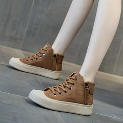 High-top Soft Leather Lace-up Ankle Boots