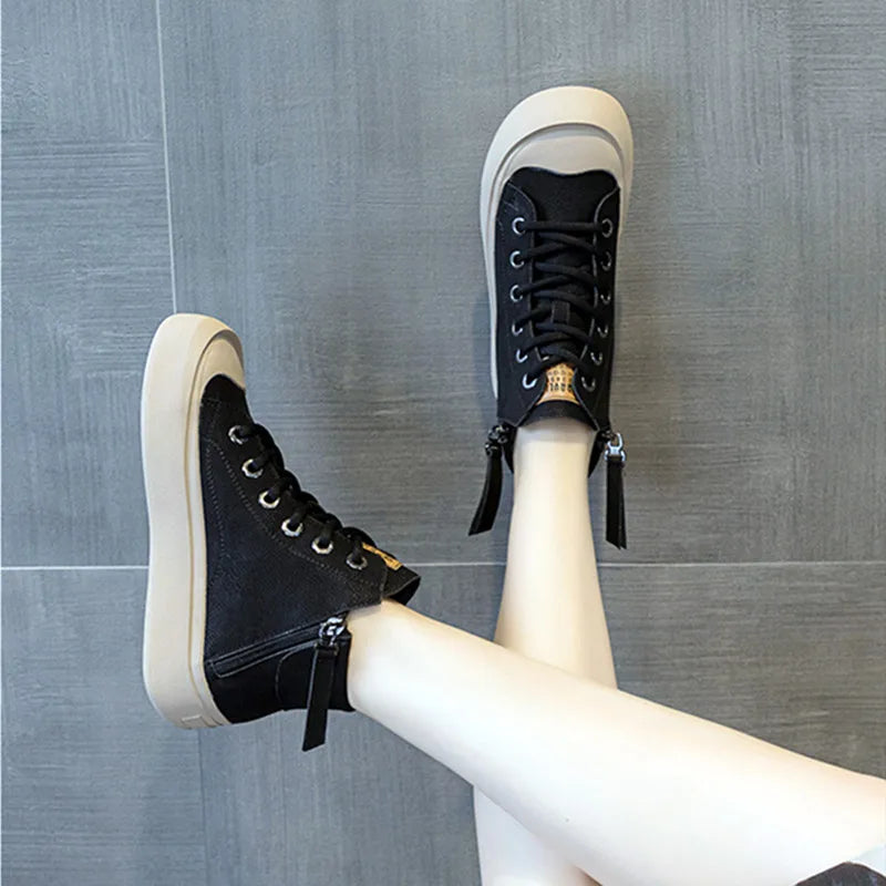High-top Soft Leather Lace-up Ankle Boots