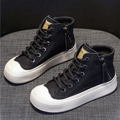 High-top Soft Leather Lace-up Ankle Boots