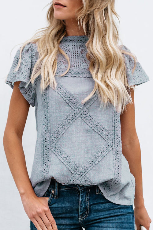 Not So Secret Lace Overlay Ruffle Top - 3 Colors