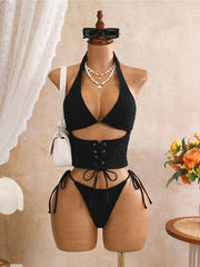 Lace Up Tankini Halter Bikini Two-pieces Bikini Set