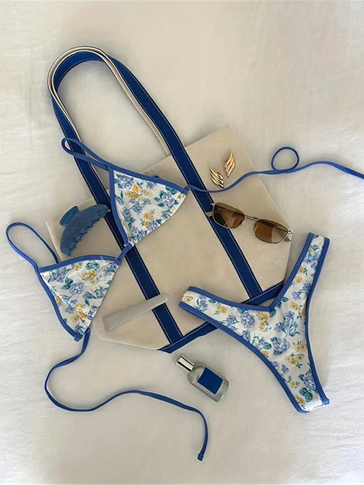 Leopard Floral Mini Thong Bikini Two-pieces Bikini Set