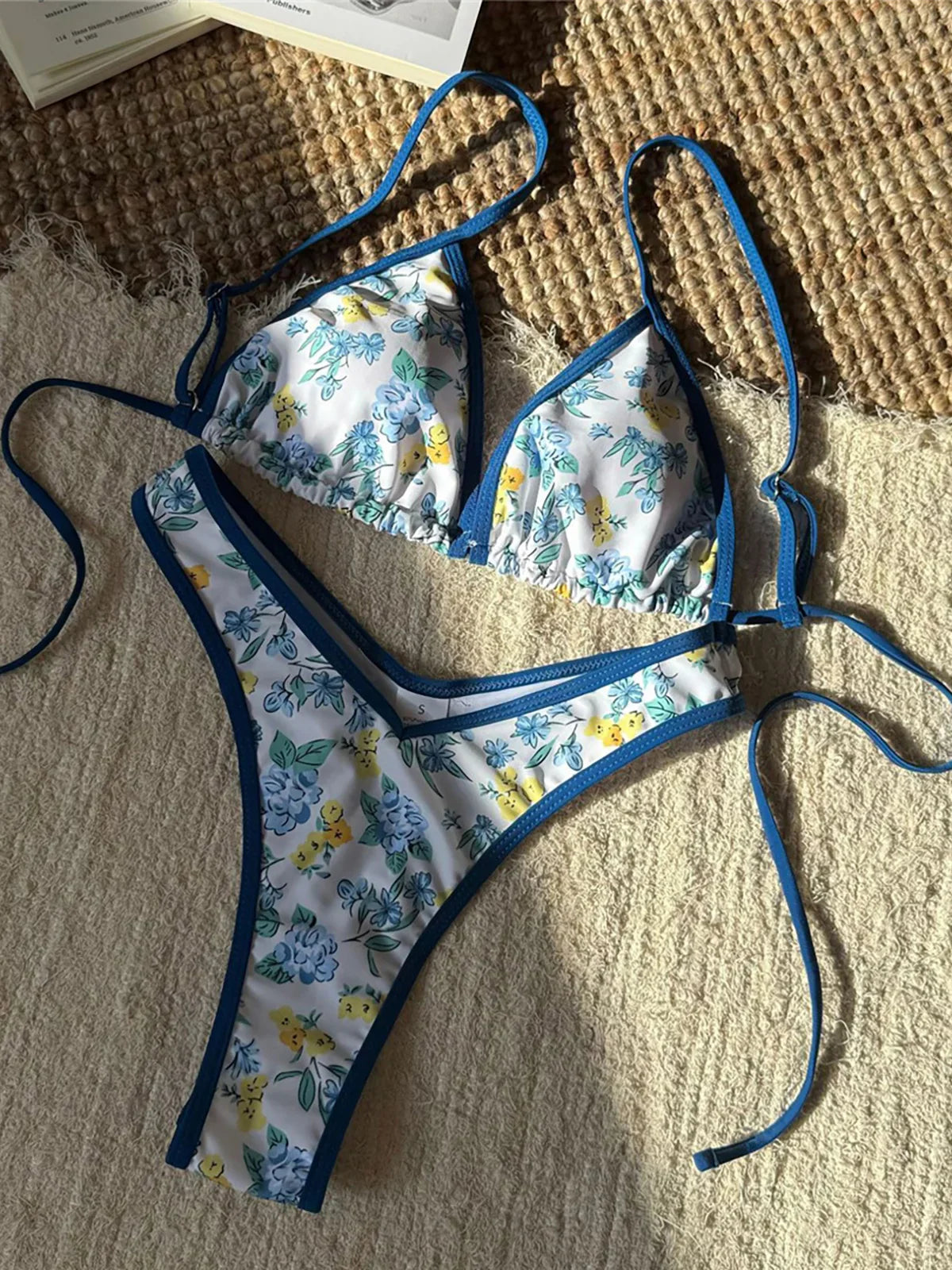 Leopard Floral Mini Thong Bikini Two-pieces Bikini Set