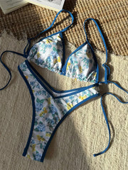 Leopard Floral Mini Thong Bikini Two-pieces Bikini Set