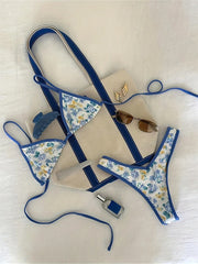 Leopard Floral Mini Thong Bikini Two-pieces Bikini Set