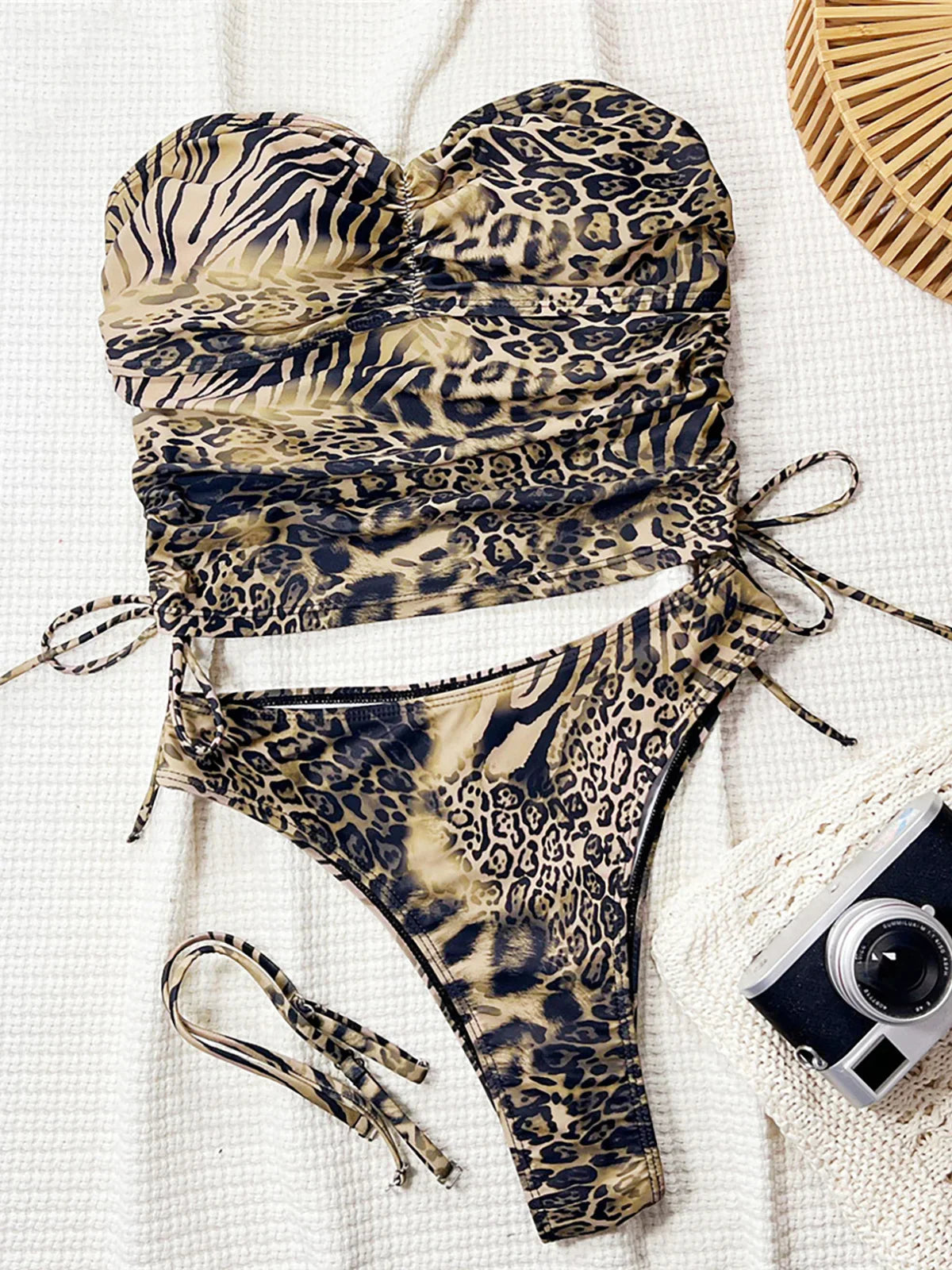 Leopard Tankini Bandeau Bikini Two-pieces Bikini Set