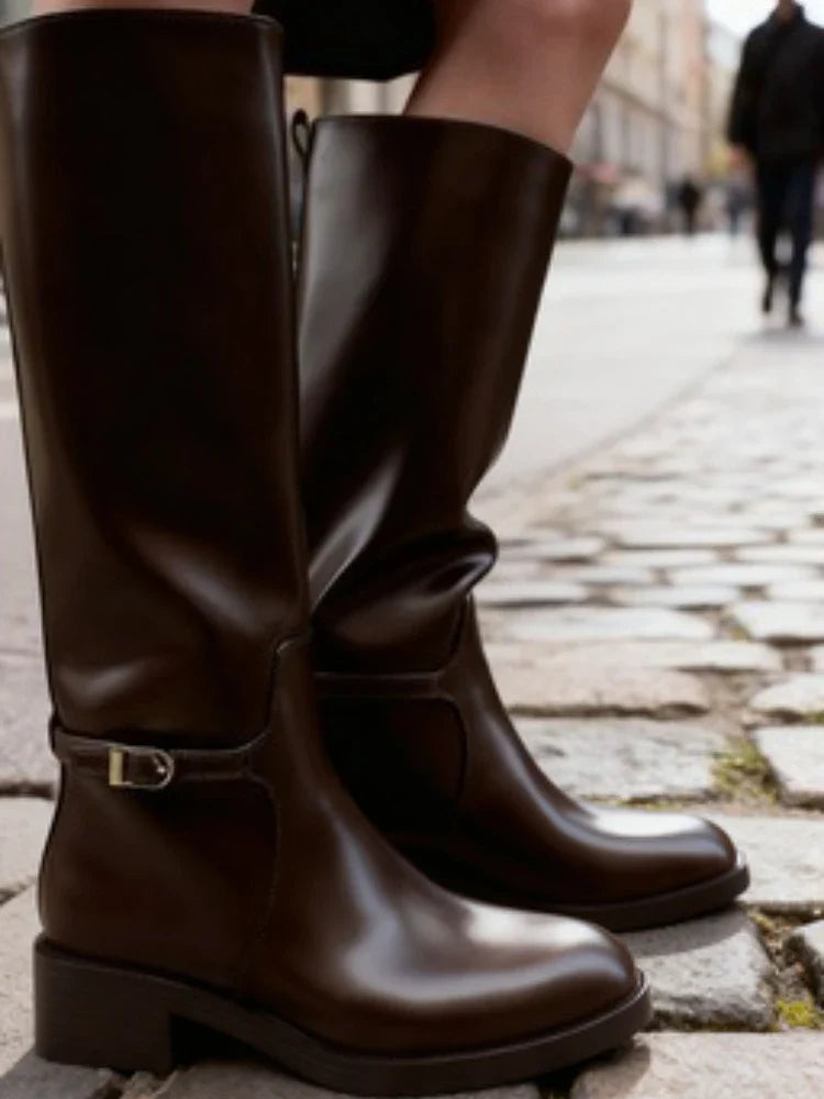 Luxury Chunky Heel Women's Knight Boots