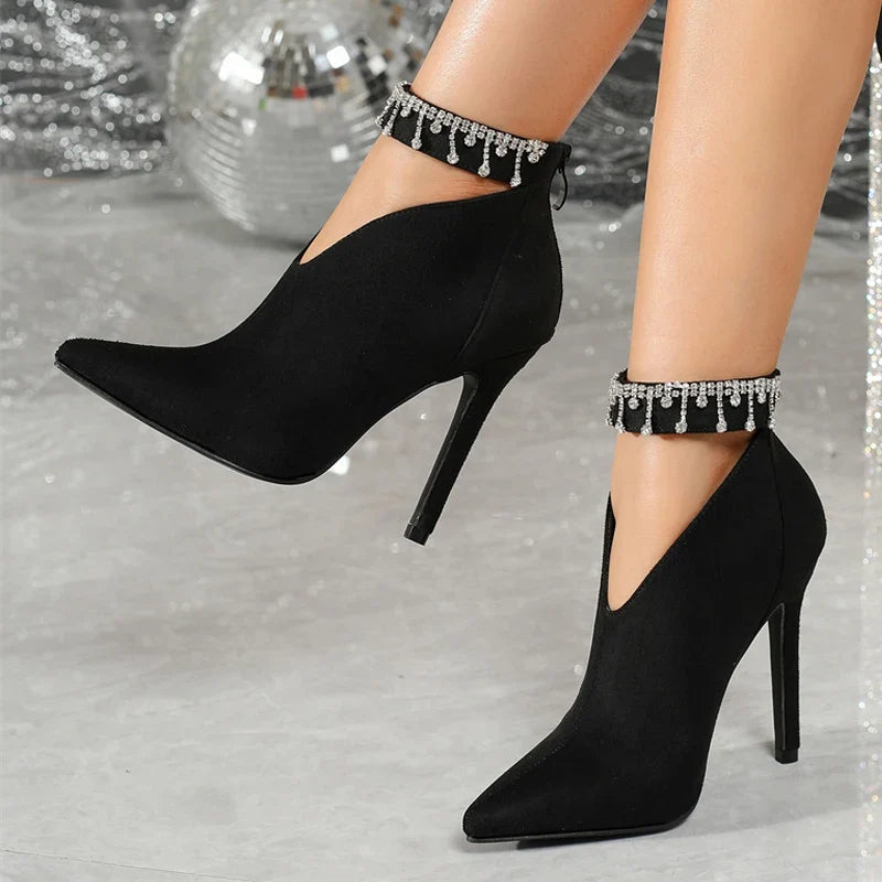Luxury Crystal Tassel Design Suede Women's Ankle Boots