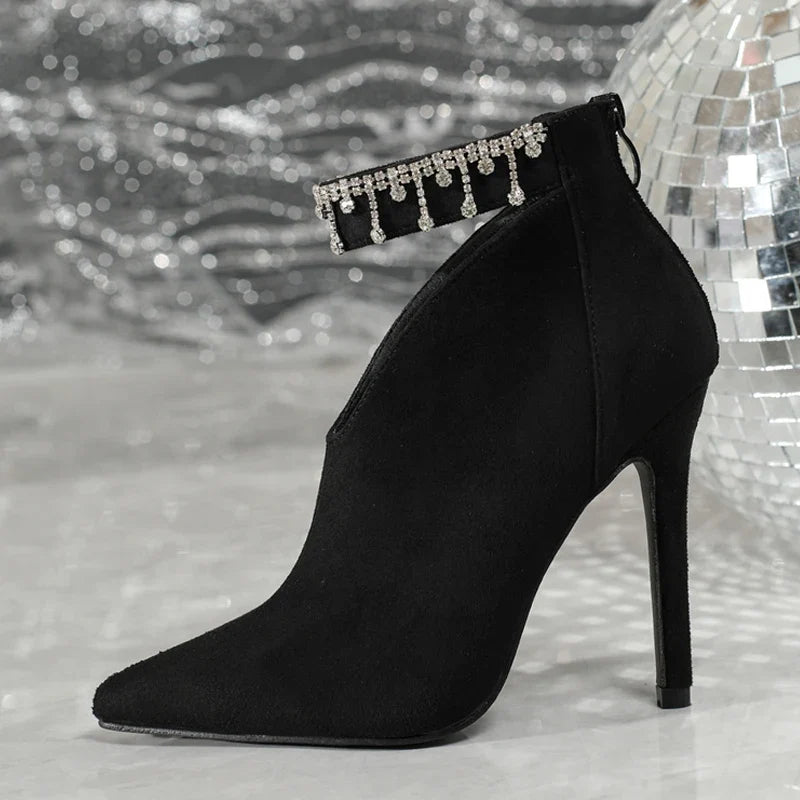 Luxury Crystal Tassel Design Suede Women's Ankle Boots