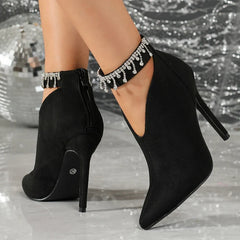 Luxury Crystal Tassel Design Suede Women's Ankle Boots