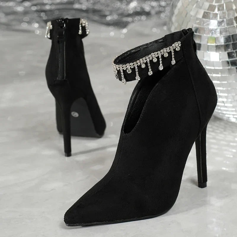 Luxury Crystal Tassel Design Suede Women's Ankle Boots