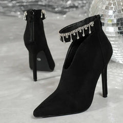 Luxury Crystal Tassel Design Suede Women's Ankle Boots