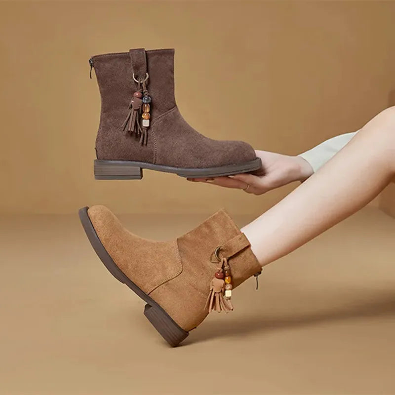 Luxury Designer Cow Suede Ankle Boots