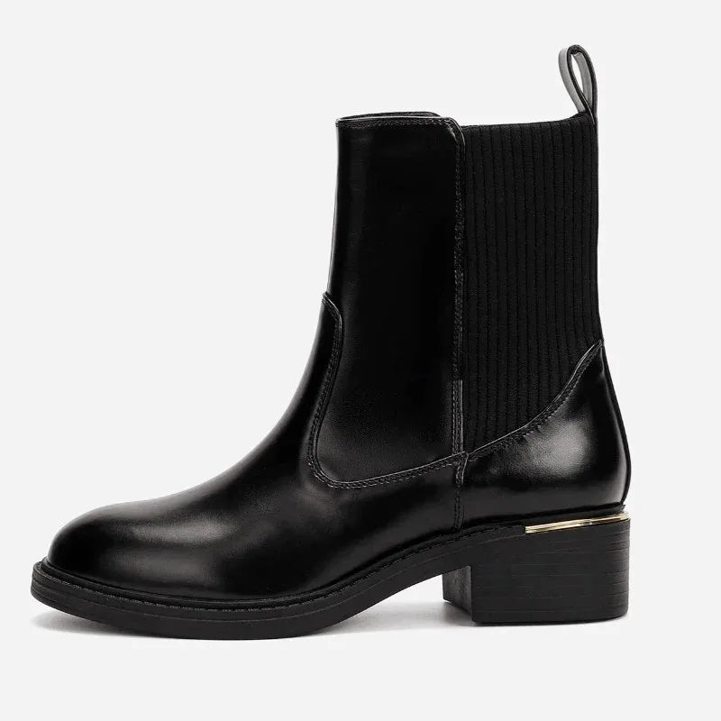 Luxury Designer Knit Leather Splicing Ankle Boots